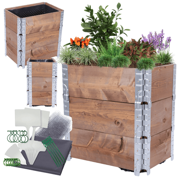 Hochbeetkisten GuardBox HxBxT 60x60x40 cm 3 Ebeneninkl. Luftpolsterfolie Braun