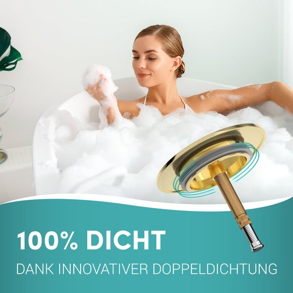 Engelbach® Badewannenstöpsel mit Universaler Passform - integrierte Doppel Dichtung - Gold