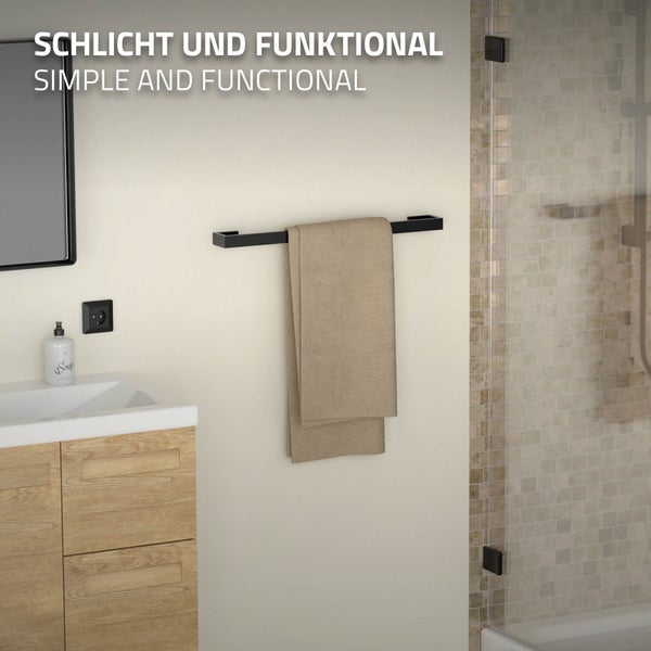 ML-Design Handtuchhalter ohne Bohren 62 cm, Schwarz, aus Stahl, Wandmontage, Badetuchhalter Wand zum kleben für Badezimmer & Küche, Modern, Handtuchstange Wandhalter selbstklebend für Handtücher