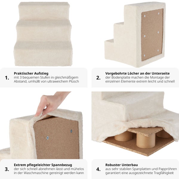 Haustiertreppe tectake Paw Path pflegeleicht, 37 x 45 x 34,5 cm für Hunde und Katzen Sand