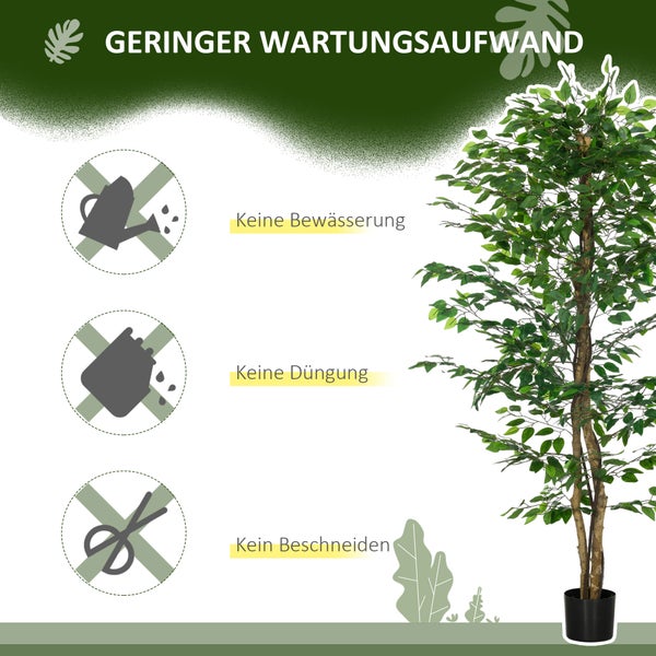 HOMCOM Künstliche Pflanze, 180 cm Kunstpflanze mit Übertopf, Kunstmoos, Künstlich Ficus Kunstbaum, Zimmerpflanze für Wohnzimmer, Grün
