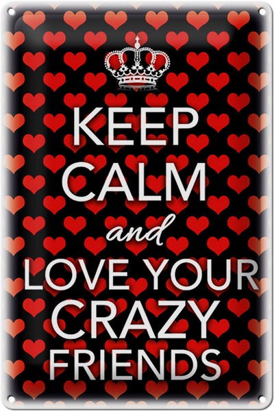 Blechschild Spruch 20x30cm Keep Calm and love crazy friends