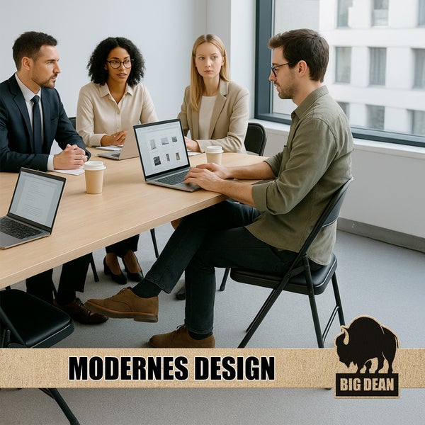 Besprechung mit mehreren Personen an einem Tisch mit Laptops