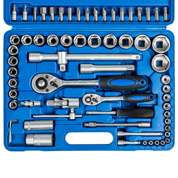 Steckschlüsselsatz tectake  94-teilig, 1/4 und 1/2 Zoll übersichtliche Anordnung im Kunststoffkoffer