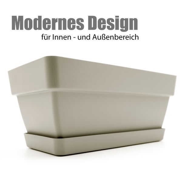 BigDean 3 Stück Blumenkasten 39 cm aus bruchfestem Kunststoff in Mokka – Balkon Pflanzkasten für innen & außen geeignet – Made in Europe