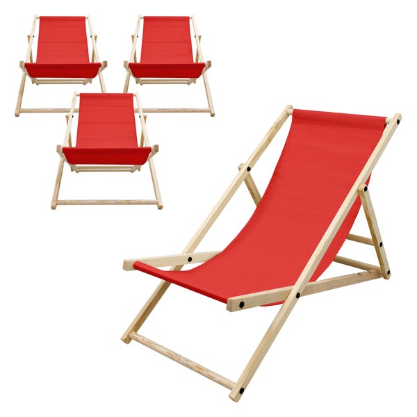 ECD Germany 4er Set Liegestuhl klappbar, Rot, aus Holz, verstellbare Rückenlehne, 3 Positionen, bis 120kg, Sonnenliege Gartenliege Strandliege Strandstuhl Holzklappstuhl, für Garten, Balkon & Strand