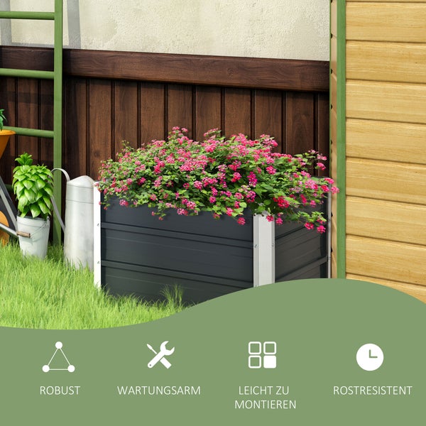 Outsunny Hochbeet aus Stahl Gartenbeet Pflanzkasten Blumenkasten Blumenkübel mit Handschuhe Dunkelgrau 66 x 47 x 40 cm