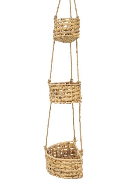 FRANK FLECHTWAREN | Hänge-Etagere Wasserhyazinthe, WASSERHYAZINTHE, METALL, HANF, 30 x 18 x 10 cm, 25 x 15 x 10 cm, 20 x 12 x 10 cm, GH 90 cm