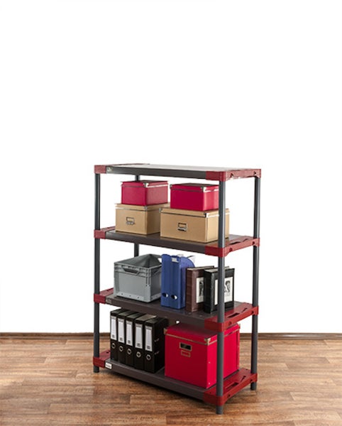 PROREGAL Kunststoffregal Big Grey Bear Low HxBxT 138 x 110 x 46 cm Fachlast 160 kg Grau/Rot