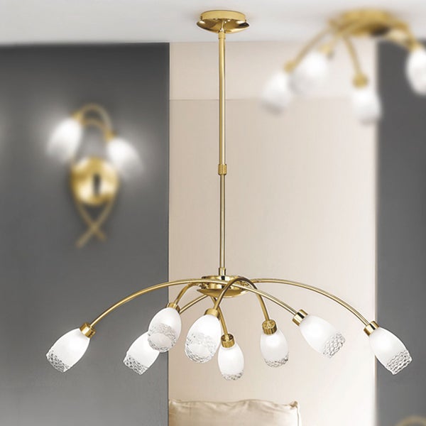 Hängelampe 8-flammig gold Glas