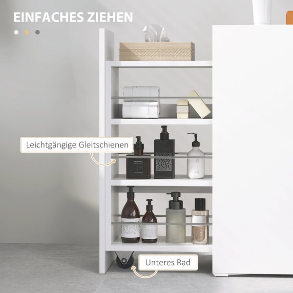 HOMCOM Nischenschrank Badezimmerschrank schmal, Toilettenschrank mit Rad, Schublade inkl. 3 tiefe Fächer, Beistellschrank Badschrank für kleine Räume, Wohnzimmer, Badezimmer, 47 x 25 x 66,5 cm Weiß