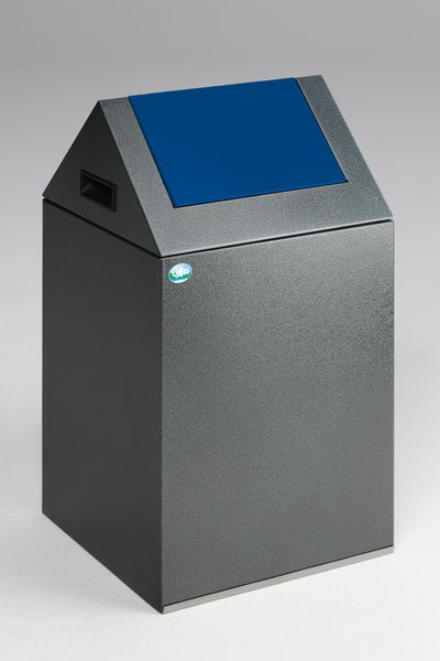 PROREGAL Selbstlöschender Wertstoffsammler Spitz Mit Einwurfklappe 43 Liter HxBxT 60 x 32 x 32 cm Verzinkter Stahl Grau Blau