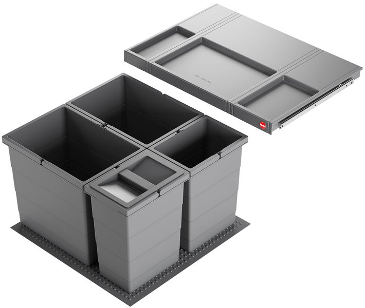 Abfalltrennsystem mit vier Behältern und einem Schubladeneinsatz