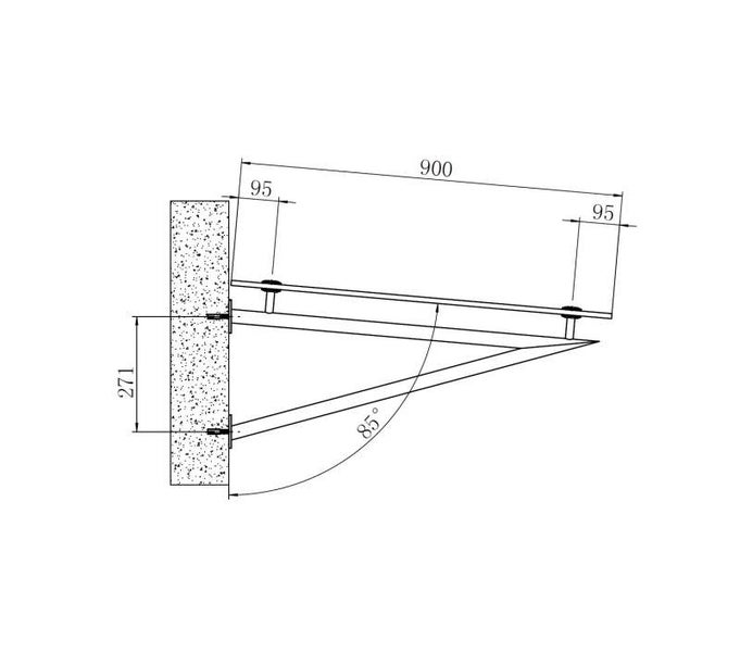 Glaswerk-Westfalen (3V) 250x90 cm Milchglas Glasvordach inkl. Edelstahlhalter RAL 7016