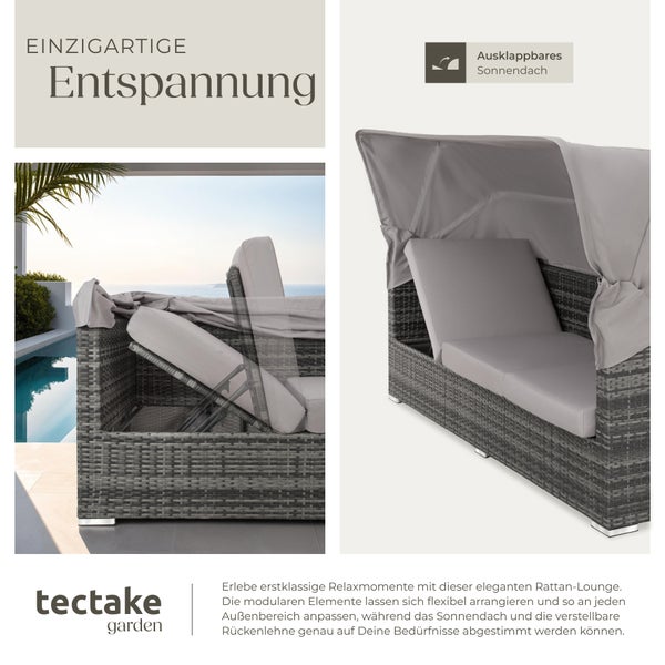 Rattan Lounge tectake San Marino mit Sicherheitsglasplatte, variabel aufstellbar mit Aluminiumgestell grau