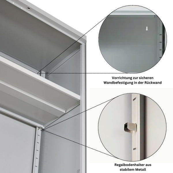 PROREGAL Stahlschrank Bee 8 Fachböden HxBxT 195 x 120 x 60 cm Pulverbeschichtetes & Verstärktes Fachbodenmaterial Grau & Grau
