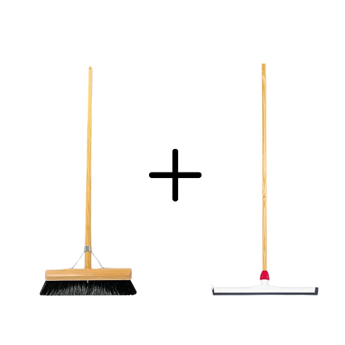 Kehrbesen und Abzieher mit Holzstiel im Set