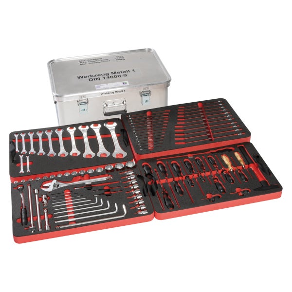 Werkzeugkoffer aus Metall mit Werkzeugsortiment