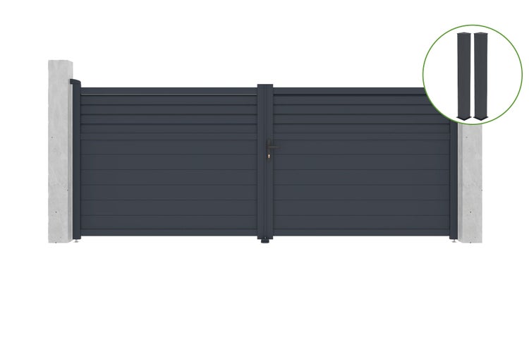 Flügeltor 4m CARPATIA H.160cm graues Aluminium + 2 Pfosten 20x20cm H.190cm