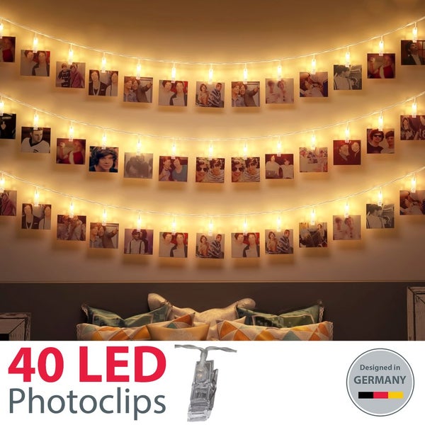 Lichterkette - 2,4W, 120lm, 5m, LED, batteriebetrieben, 40 clips, warmweiß, klar