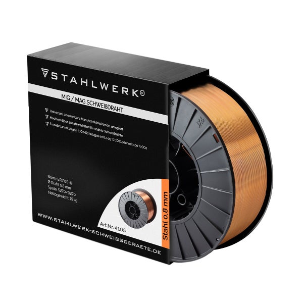 STAHLWERK Schweißdraht MIG MAG Premium Drahtrolle ER70S-6 SG2 0,8 mm 15 kg