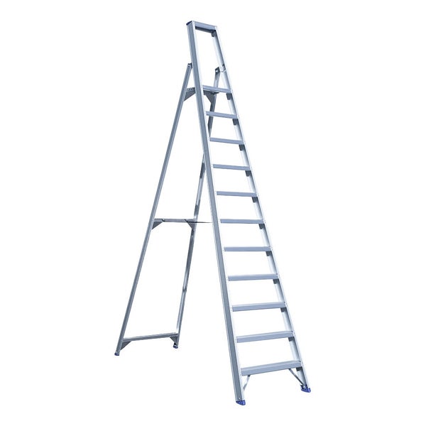 ASC Eurostairs Stufenstehleiter einseitig eloxiert mit Plattform 11 Stufen