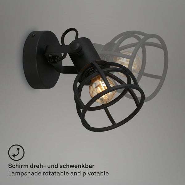 Wandleuchte Spotleuchte Retro Gitterschirm 1xE14 25W Ø11cm schwarz Briloner