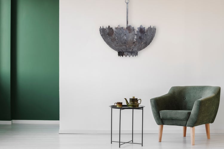 Vintage Barock Hängelampe Silber, Rustikaler Metall-Kronleuchter 31 cm | Wohnzimmer Esszimmer Leuchte