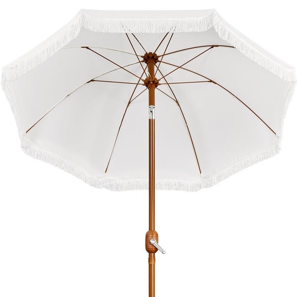 Gartenschirm mit Holzstiel und Fransen