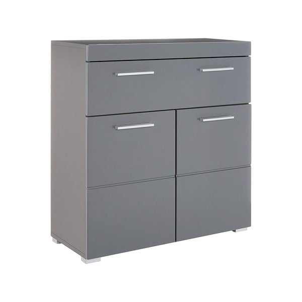 AmandaMando Bad Standtype Stauraum 2 Türen, 1 Schublade grau, grau Hochglanz. 73 X 31 X 79 cm