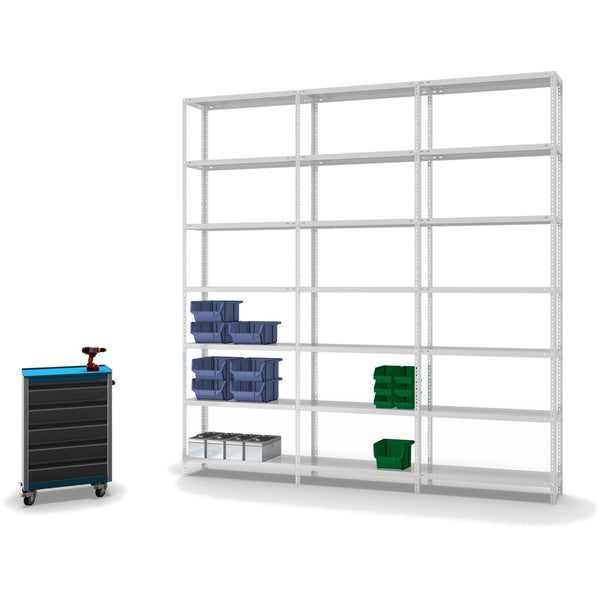 PROREGAL Fachbodenregal Schraubsystem Light-Duty Grundregal HxBxT 300 x 100 x 30 cm 7 Ebenen Fachlast 125 kg Beidseitig Nutzbar Lichtgrau