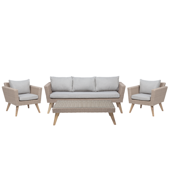 Lounge Set mit Tisch 5-Sitzer VITTORIA Polyrattan Grau