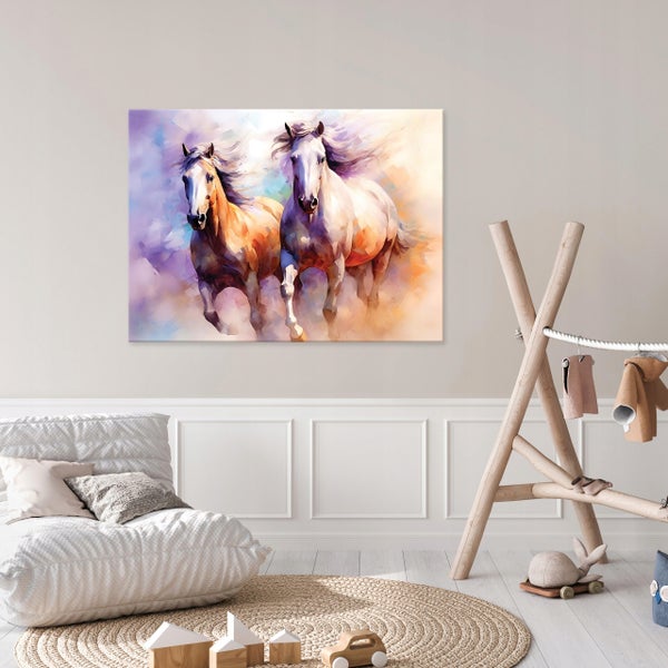 Leinwandbild Pferde Abstrakt Modern Bilder Wohnzimmer 120X80 cm