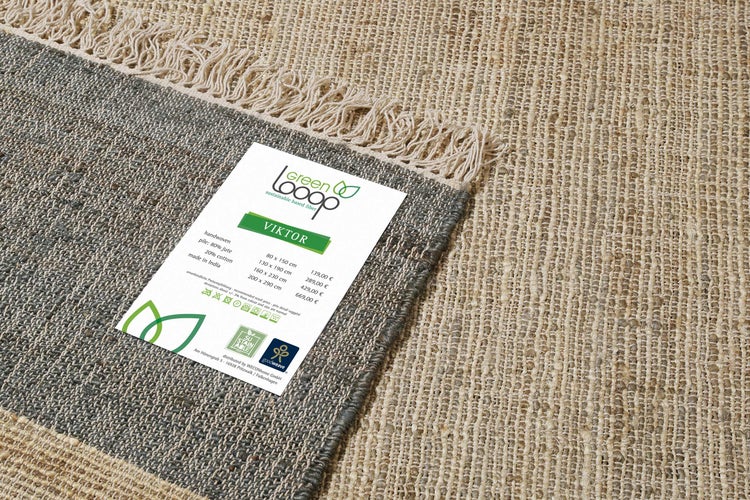 Handwebteppich Beige Grau aus Naturfaser Viktor Green Looop 200x290 cm