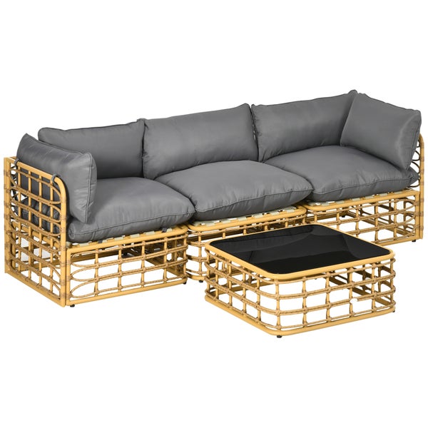 Outsunny 4 tlg. Gartenmöbel-Set, 74L x 74B x 65H cm, PE Rattan, Polyester, Aluminum, braun