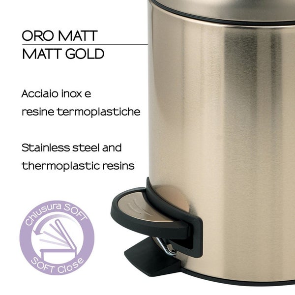 Mülleimer für das Badezimmer (5l) aus Edelstahl, Farbe Gold | Papaya