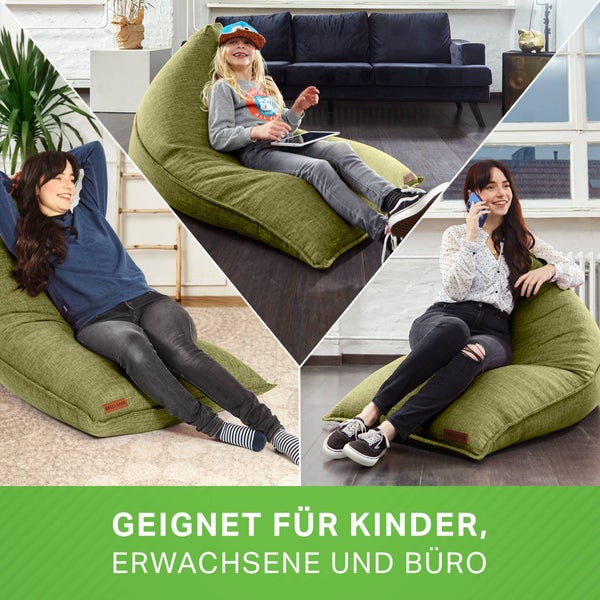 Green Bean Sitzsack Triangle 150x100x100cm mit 220 Liter EPS-Perlen Füllung - Kuschelig Weich Waschbar - Drinnen Stoff Bodenkissen Liegekissen Sitzkissen - Grün