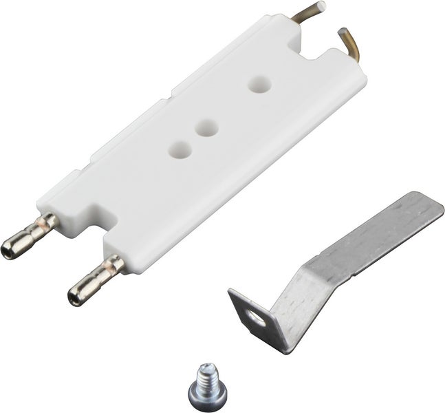 Zündelektrode aus Keramik inklusive Halteblech und Befestigungsschraube für Gasbrenner oder Heizungsanlagen.