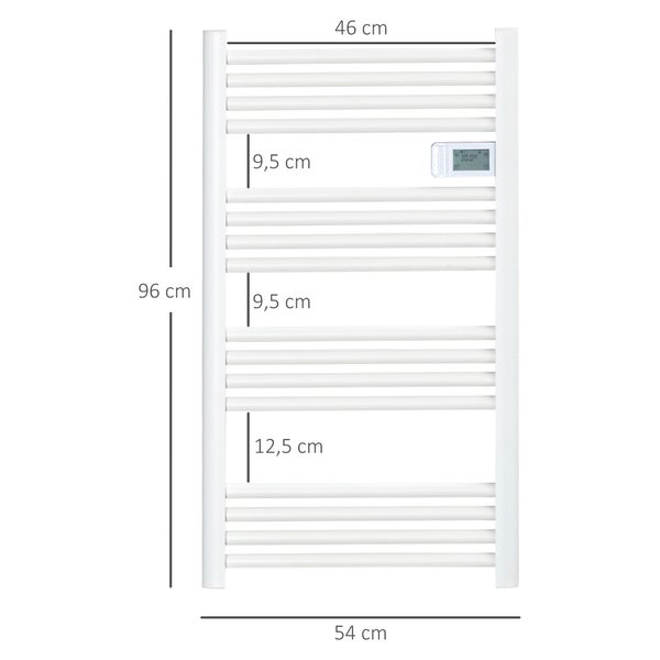 HOMCOM Handtuchheizkörper mit 16 Heizstäbe, für Badezimmer, mit Überhitzungsschutz, 540 x 960 mm, Aluminium, Weiß