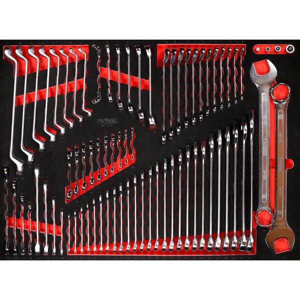 KS Tools Steckschlüsselsatz mit verschiedenen Schraubenschlüsseln in einer roten und schwarzen Werkzeugablage
