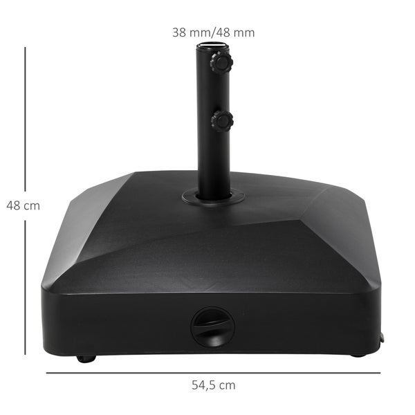 Outsunny Sonnenschirmständer mit Rollen Schirmständer für Ø38/48 mm Schirmstange, Sonnenschirmfuß mit 43kg Wasser/ 60kg Sand befüllbar, Metall, Schwarz