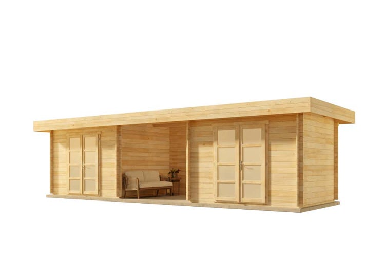 Alpholz Gartenhaus Johann-28 Gartenhaus aus Holz, Holzhaus mit 28 mm Wandstärke inklusive Terrasse FSC zertifiziert, Blockbohlenhaus mit Montagematerial