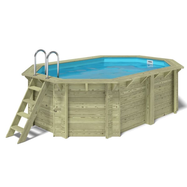Aufstellpool mit Holzverkleidung und Leiter