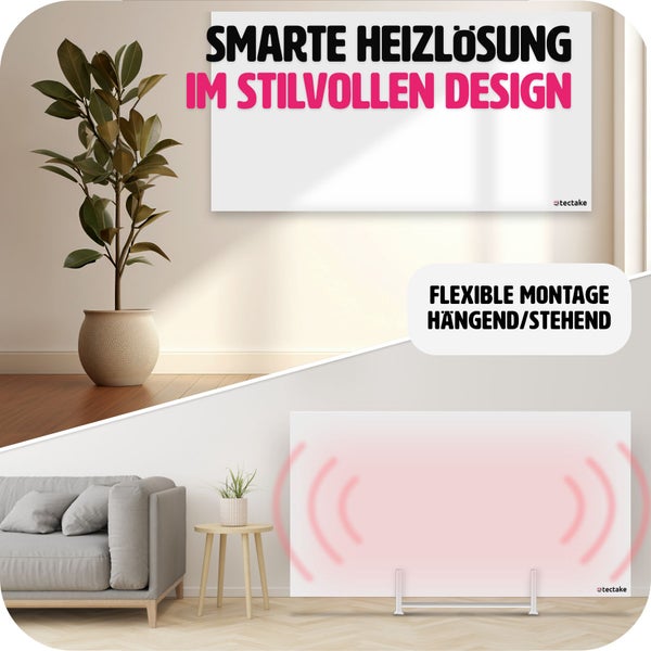 Hybrid Infrarotheizung tectake  einfache Wand- oder Deckenmontage, inklusive Ständer rahmenlos mit Thermostat weiß
