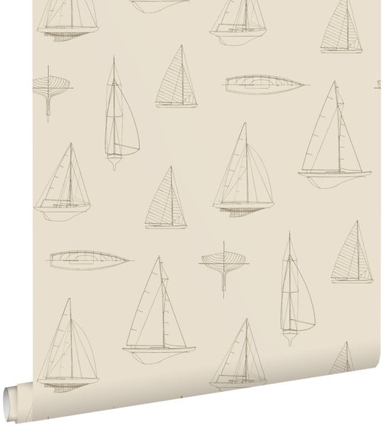 Tapete mit Segelboot-Muster im technischen Zeichnungsstil.