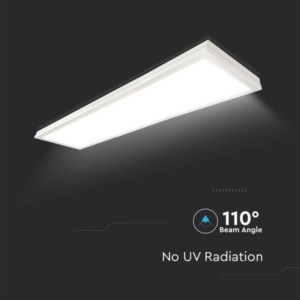 Rechteckige LED-Deckenleuchte mit einem Abstrahlwinkel von 110 Grad ohne UV-Strahlung.