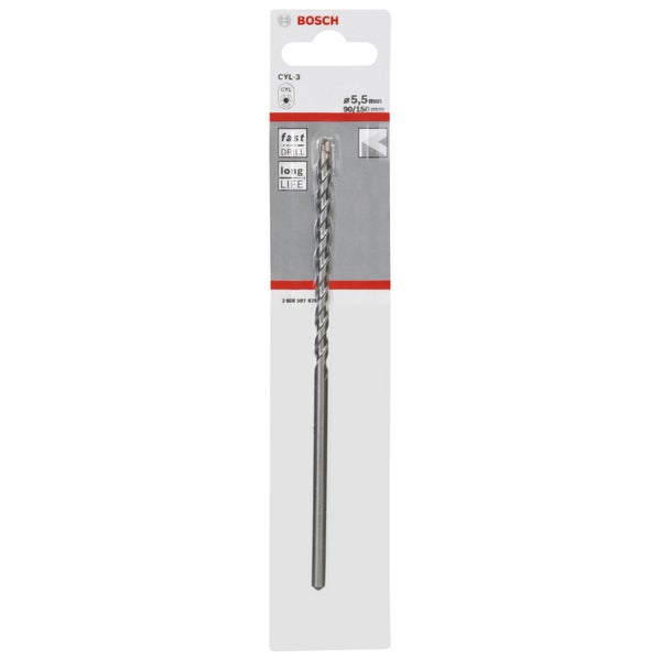 Bosch Logo, 5,5 mm Durchmesser, 90/150 mm, Zylinderschaftbohrer für schnelles Bohren und lange Lebensdauer
