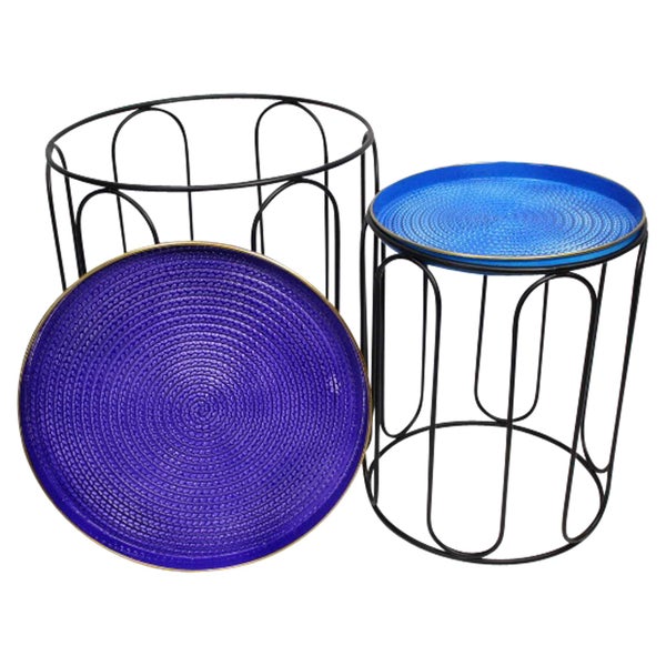 FRANK FLECHTWAREN | Beistelltisch Blue, 2er Set, Ø 31 x 40 cm, Ø 41 x 46 cm, METALL
