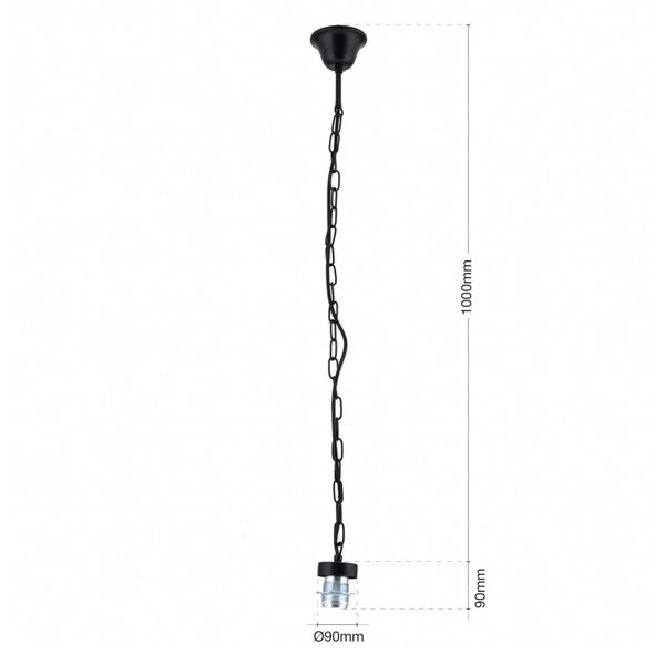 Kettenaufhängung 100cm Aufhängung mit Fassung E27 Schraubring Lampenaufhängung Lampen Kette Schwarz