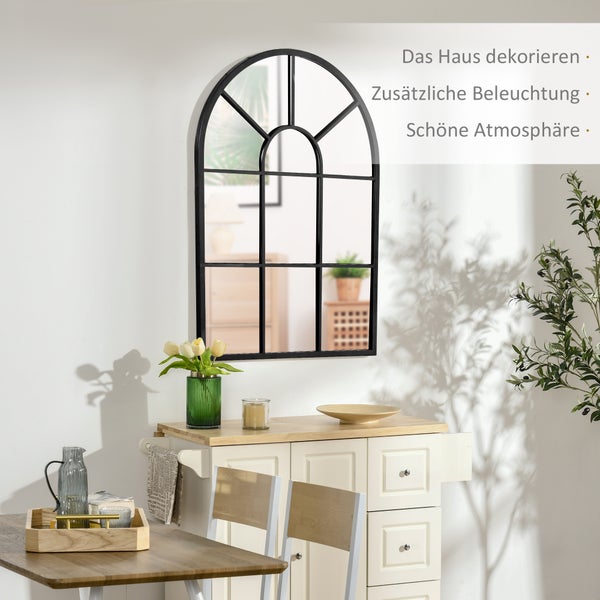 HOMCOM Wandspiegel Fensterspiegel 91 x 60 cm Flurspiegel mit Metallrahmen Hängespiegel Dekospiegel Ganzkörperspiegel für Wohnzimmer Schlafzimmer Schwarz